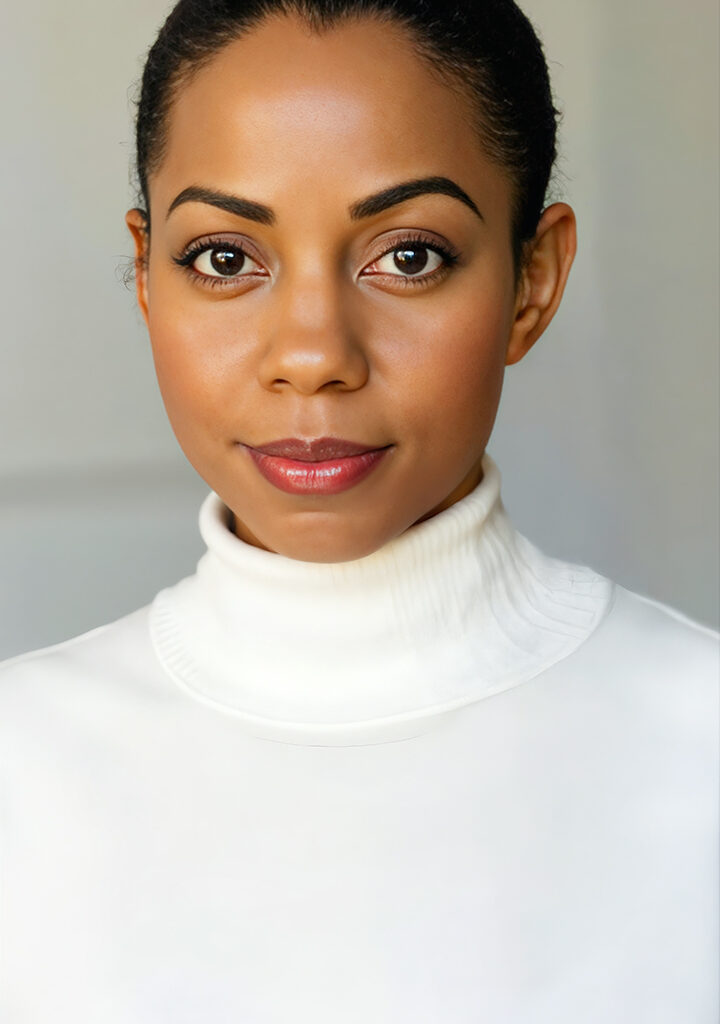 Sashani Nichole professional actor headshot in a white turtleneck