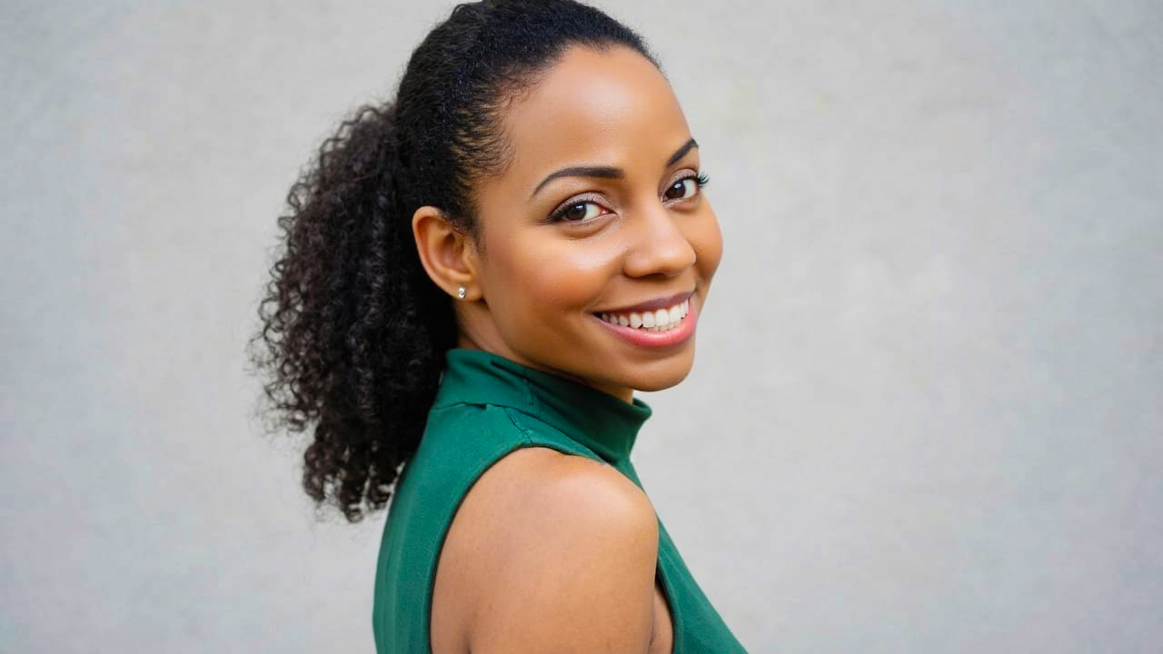 Sashani Nichole actor and singer-songwriter editorial portrait smiling in green sleeveless top